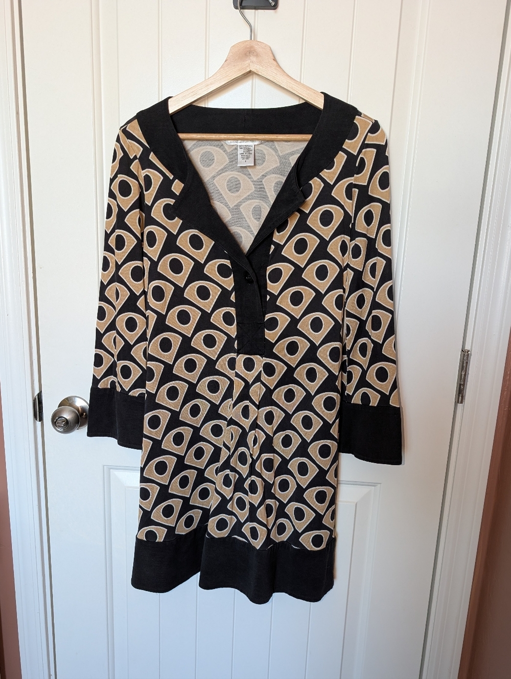 Diane Von Furstenberg Dilly Silk Blend Mini Dress W6 Black/Orange